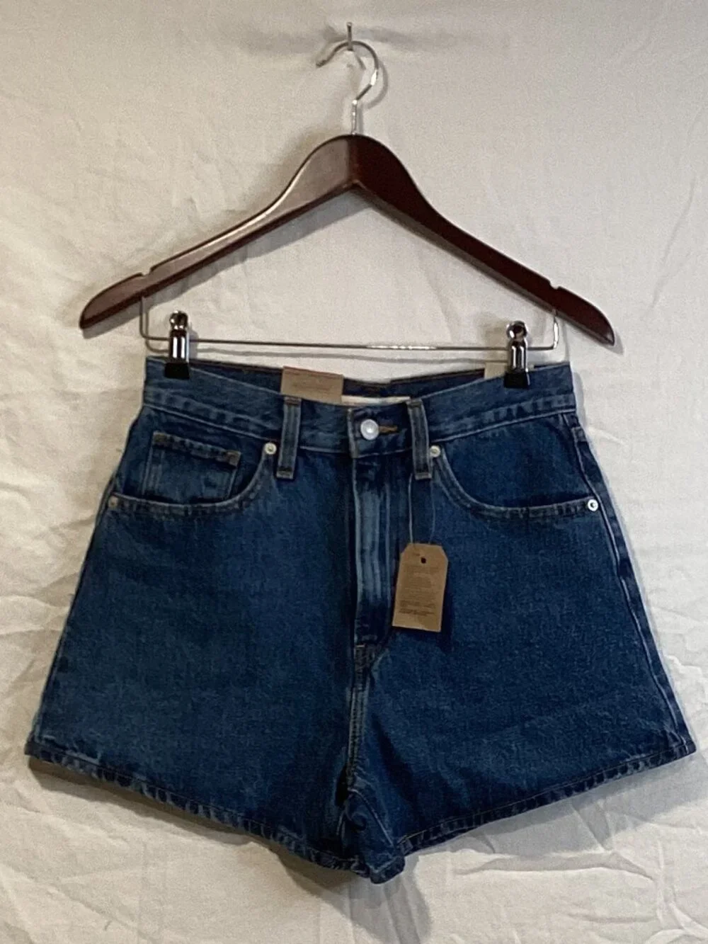 Levi's Blue High-Rise Denim Jean Shorts - Picture 4 of 6